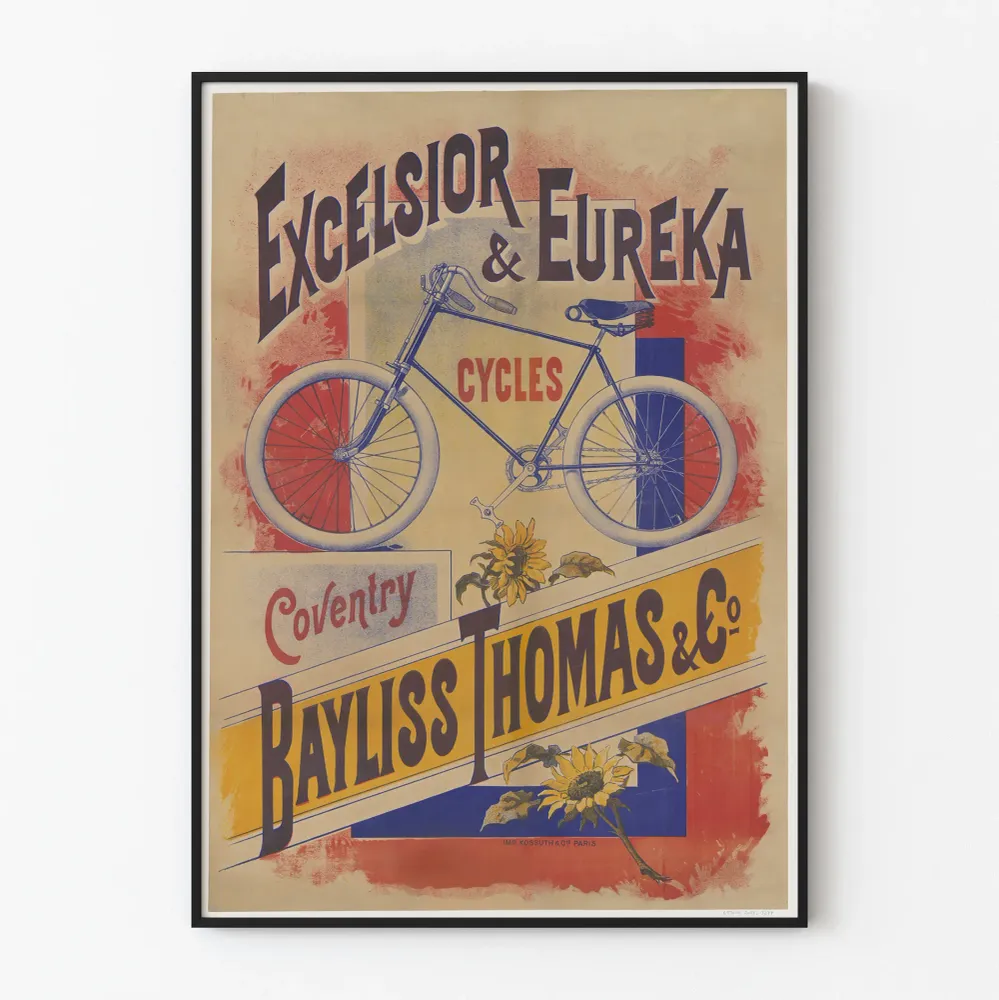 Vintagejuliste Excelsior & Eureka Pyörät Bayliss Thomas & Co