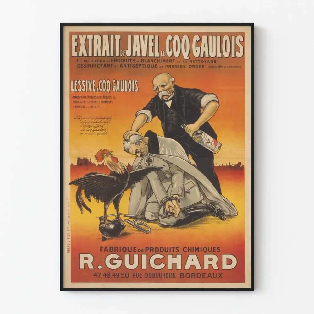 Vintagejuliste Extrait de Javel Le Coq Gaulois - Kemian mainos R. Guichard Bordeaux