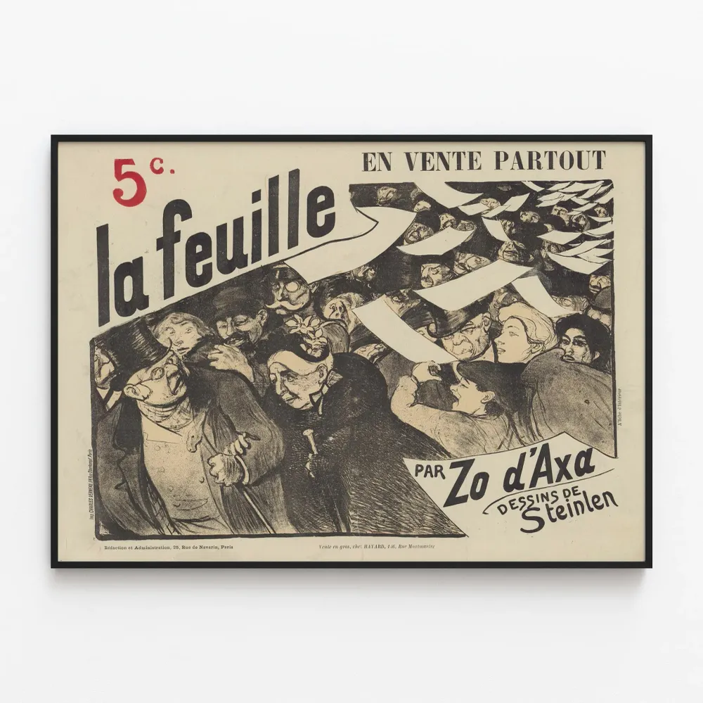 Vintagejuliste La Feuille teoksesta Zo d'Axa ja Steinlen