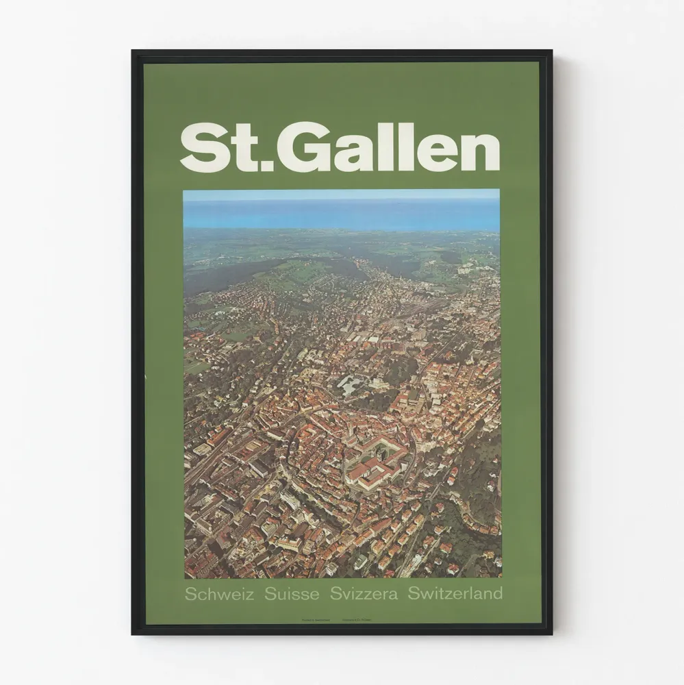 Vintagejuliste St. Gallen Sveitsi - Kaupunkilento ja ympäröivä maaseutu