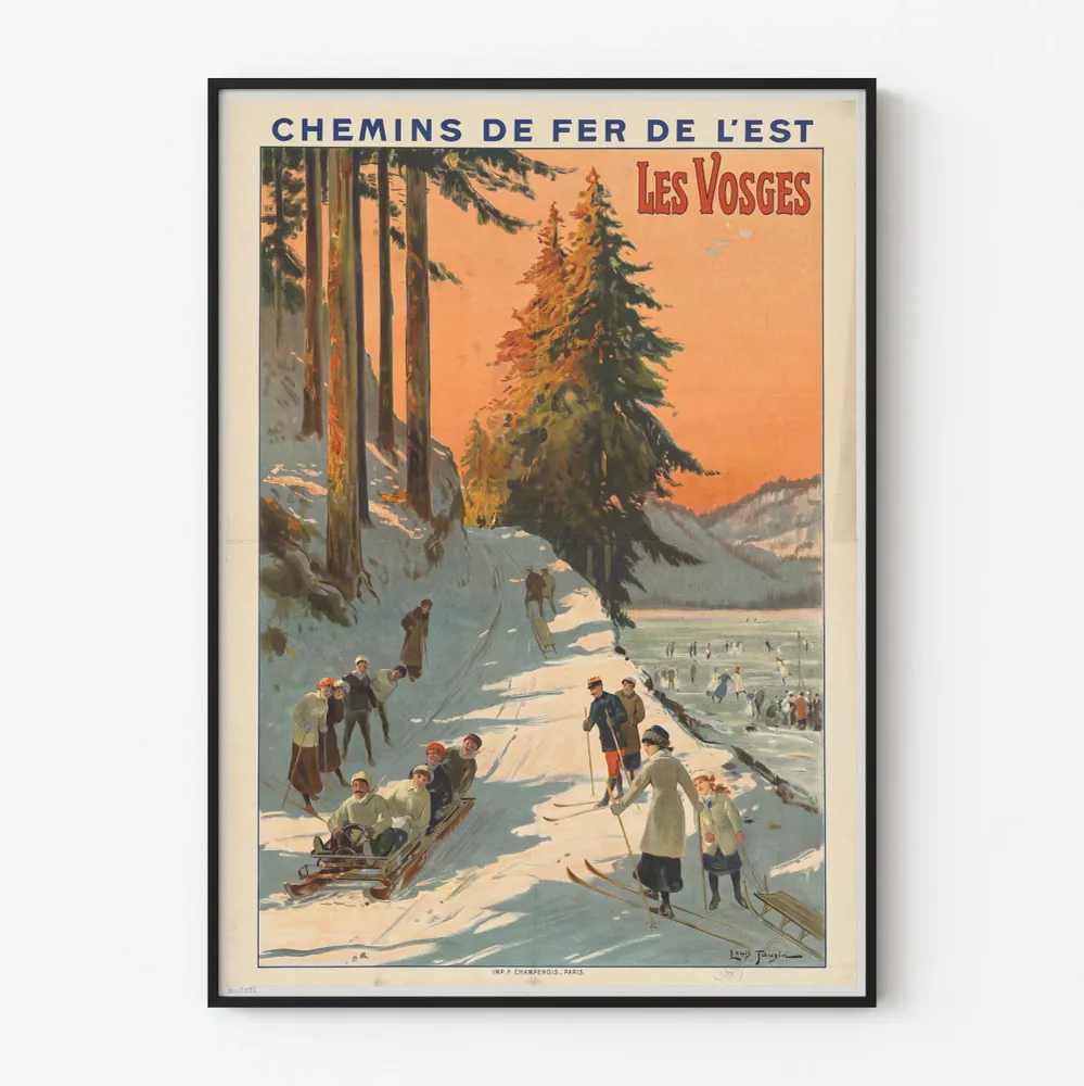 Vintagejuliste Itäisen Rautatien tiet Les Vosges - Talvinen seinäkoristelu