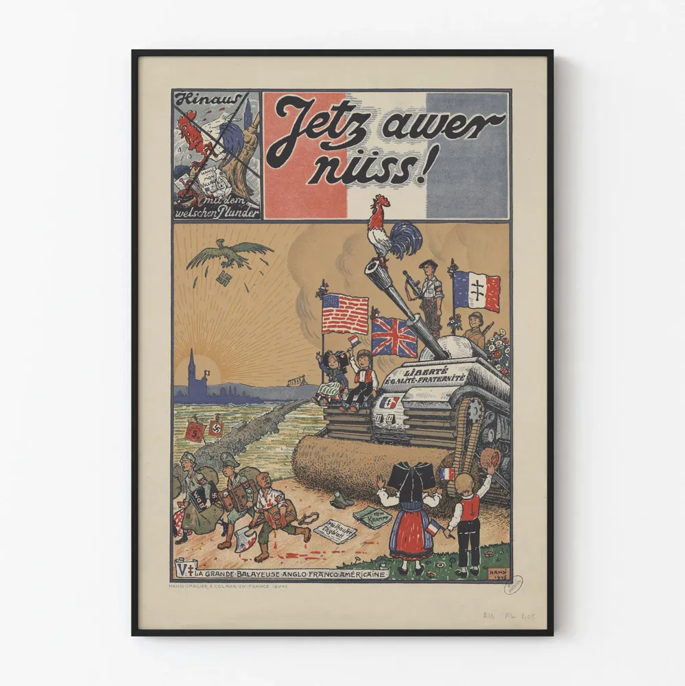 Vintagejuliste 'Jetz awer nüüss' - historiallinen ja sitoutunut seinäkoristelu