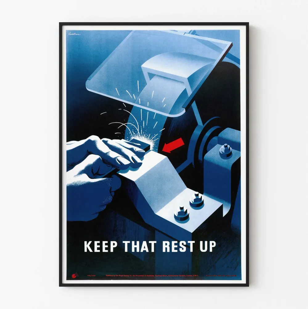 Vintagejuliste 'Keep That Rest Up' teollinen taide ja työturvallisuus