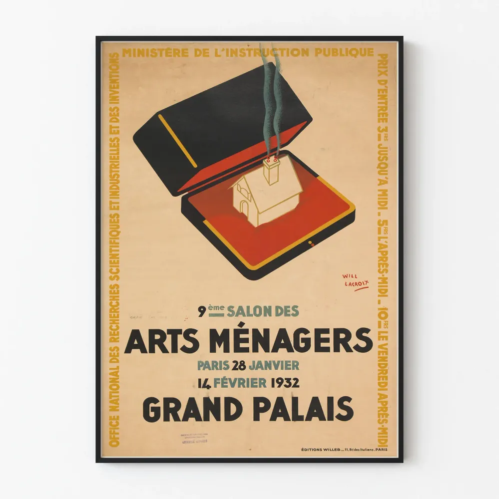 Vintagejuliste 9. kodin taiteiden näyttely 1932 Grand Palais