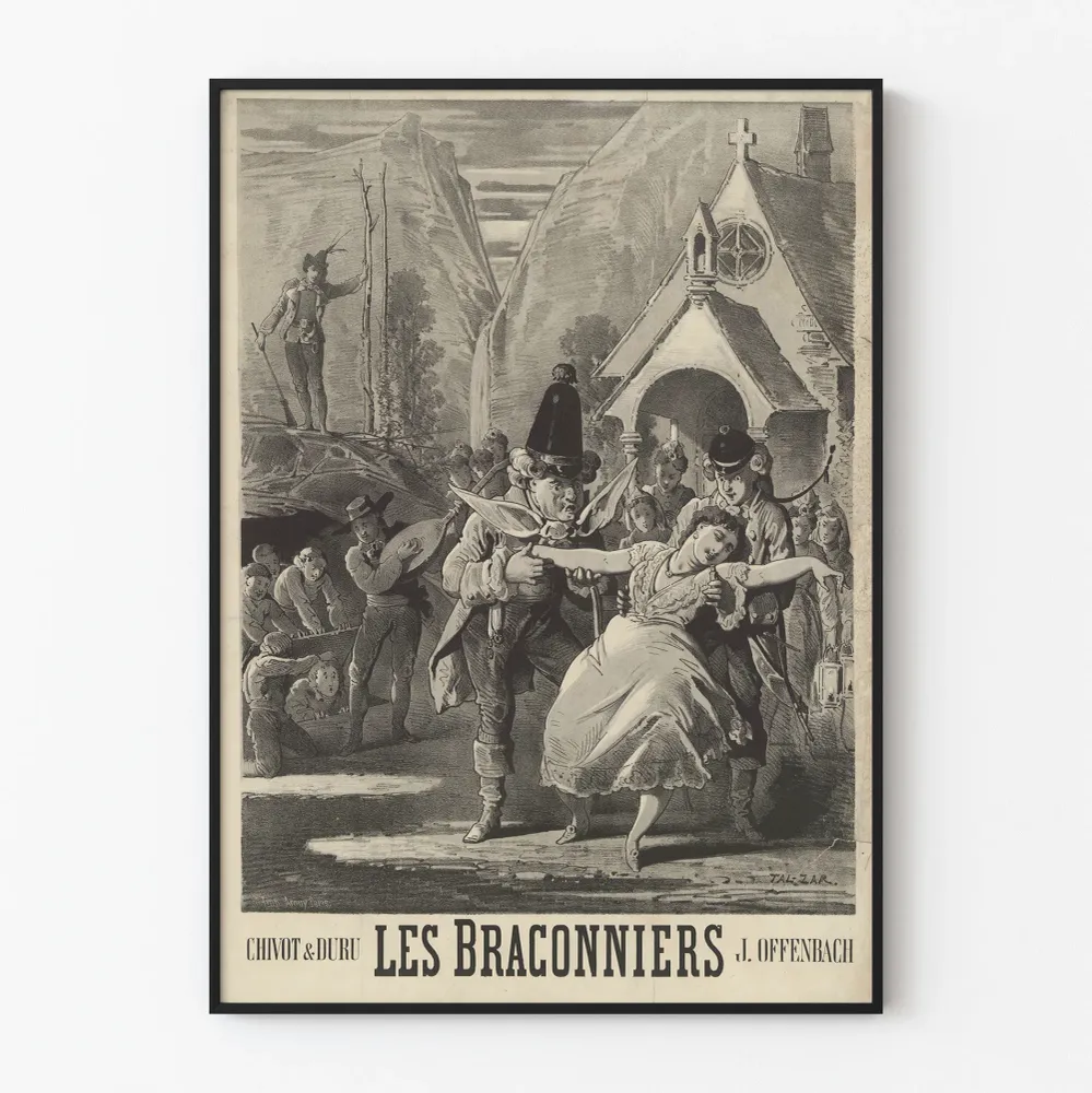 Vintagejuliste Les Braconniers Offenbachin operettia