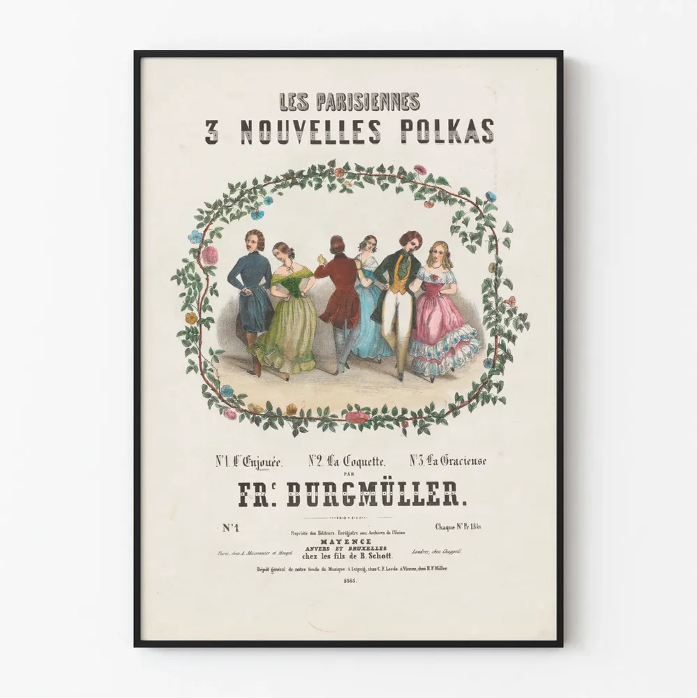 Vintagejuliste Les Parisiennes 3 uudet polkat Frédéric Burgmüllerilta
