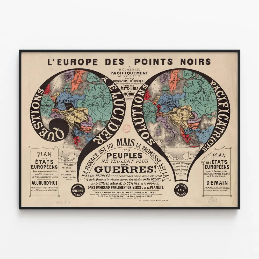 Vintagejuliste 'L'Europe des points noirs' historialliseksi seinäkoristeeksi