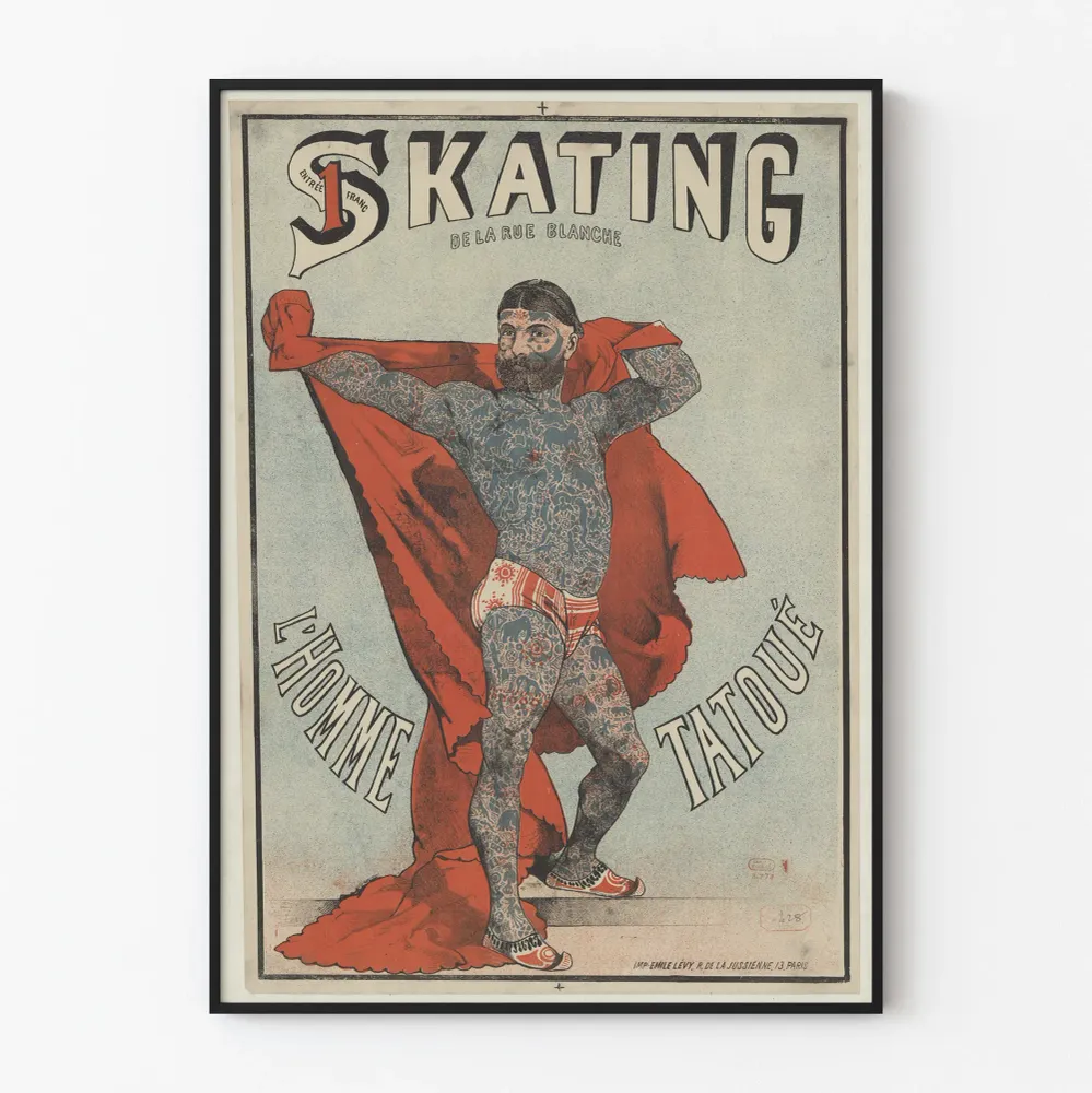 Vintagejuliste L'Homme Tatoué Skeittaus Rue Blanche