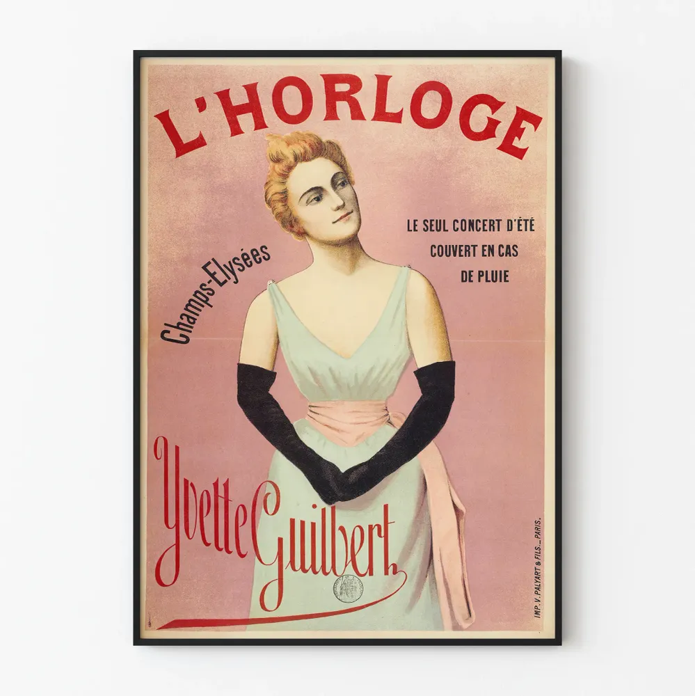 Vintagejuliste L'Horloge avec Yvette Guilbert - Tyylikäs seinäkoriste