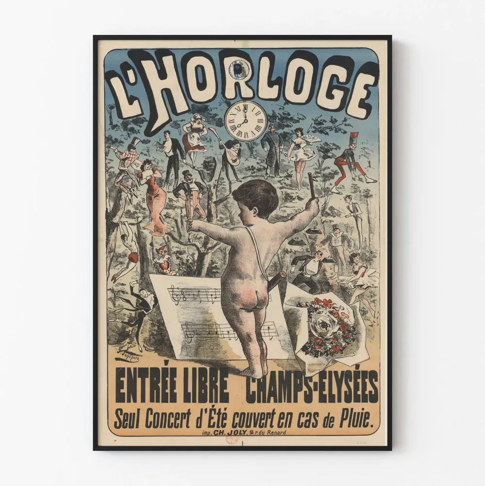 Vintagejuliste L'Horloge Champs-Élysées - Retroseinäsilmaus sisustukseen