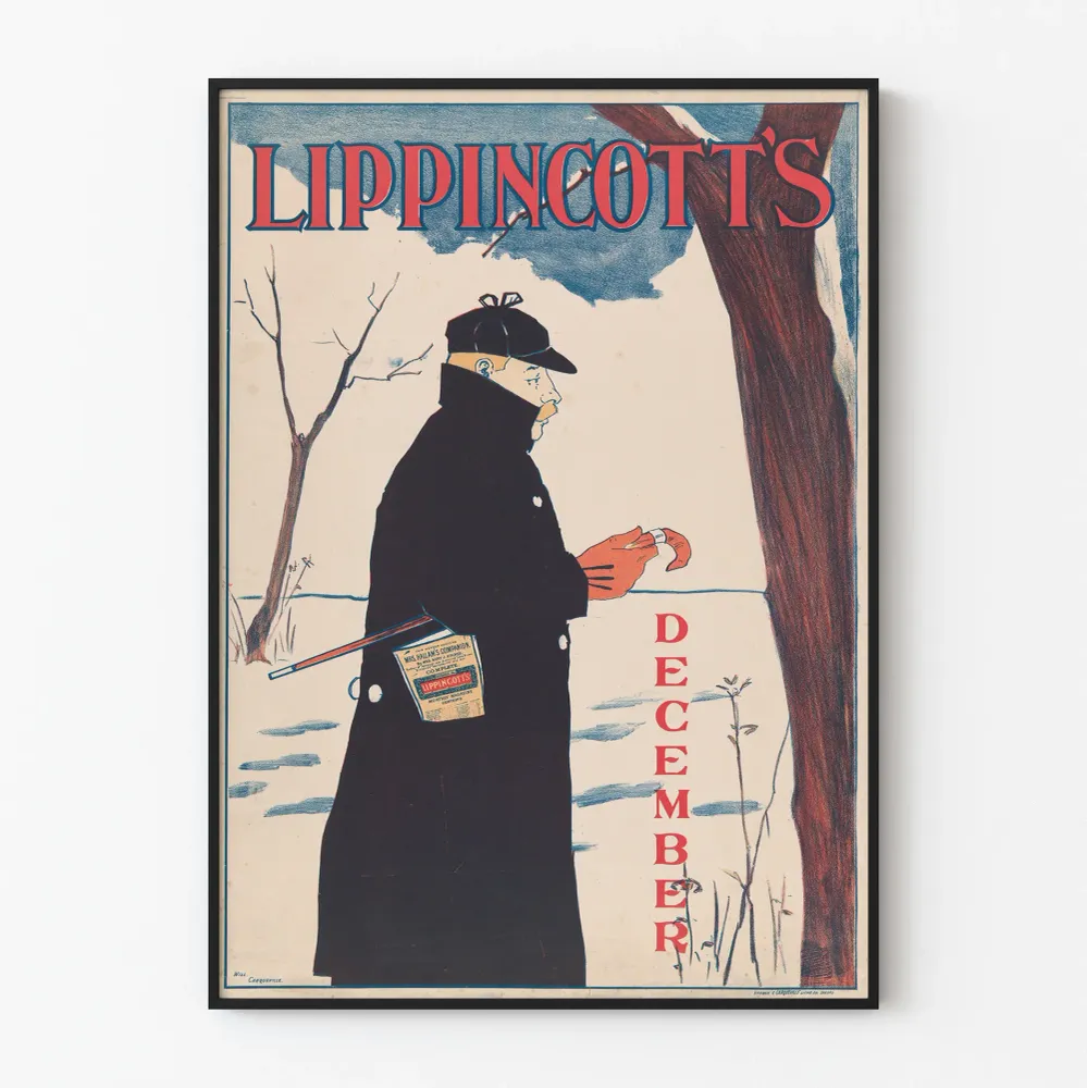 Vintagejuliste Lippincott's joulukuu - Mies talvella - Kuvitus