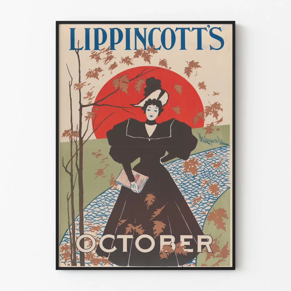 Vintagejuliste Lippincotts lokakuu - Syksyinen seinäkoriste