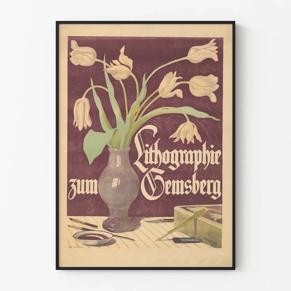 Vintagejuliste Lithografia Zum Gemsberg tulppapaketin kanssa