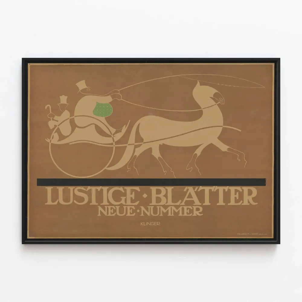 Vintagejuliste Lustige Blätter - Seinän koristelu art deco hevonen ja vaunu