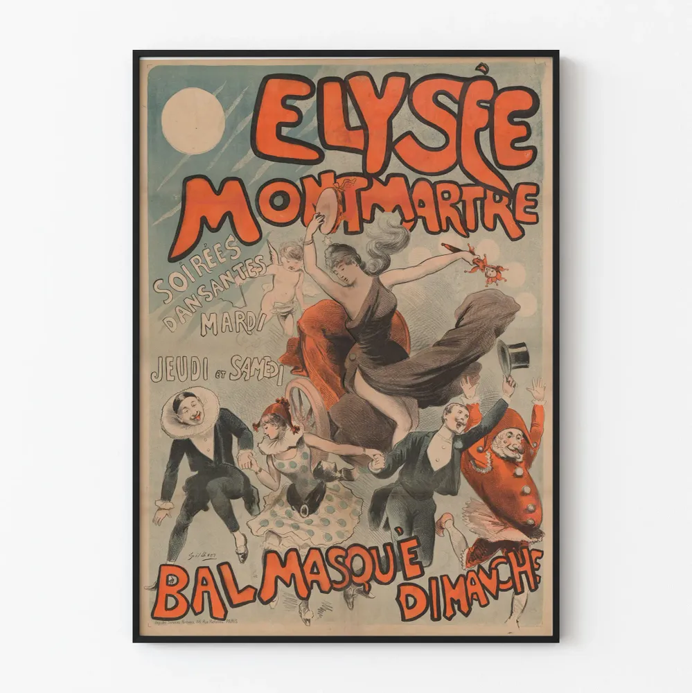 Vintagejuliste Élysée Montmartre tanssiaisista ja naamiaisjuhlasta