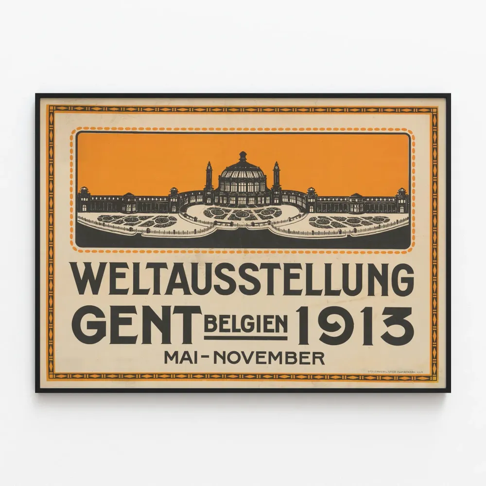 Vintagejuliste maailmannäyttelystä Ghentissä 1913 Belgiassa