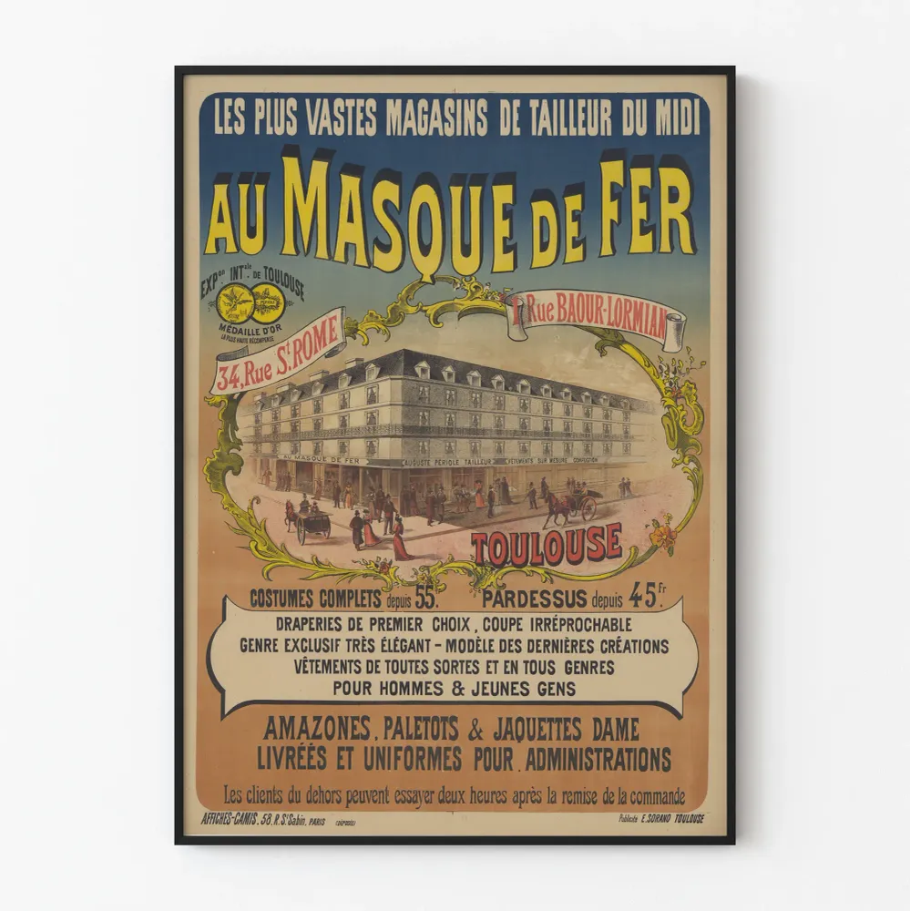 Vintagejuliste Au Masque de Fer - räätälinliikkeet Toulouse'ssa
