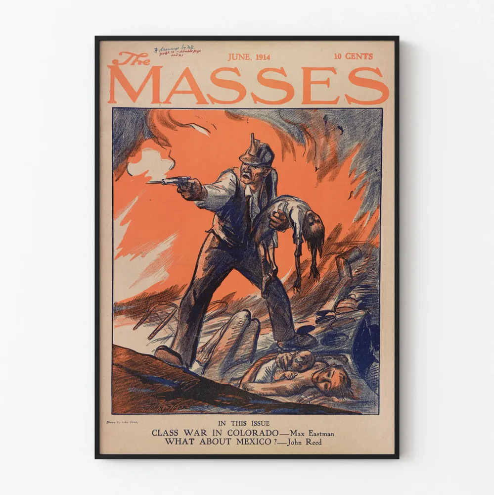 Vintagejuliste Masses - Luonnos luokkataistelusta Coloradossa 1914