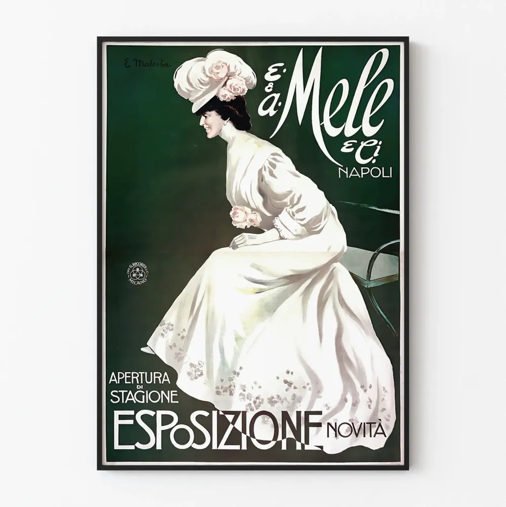 Vintagejuliste E. Mele Napoli muotinäyttelyyn