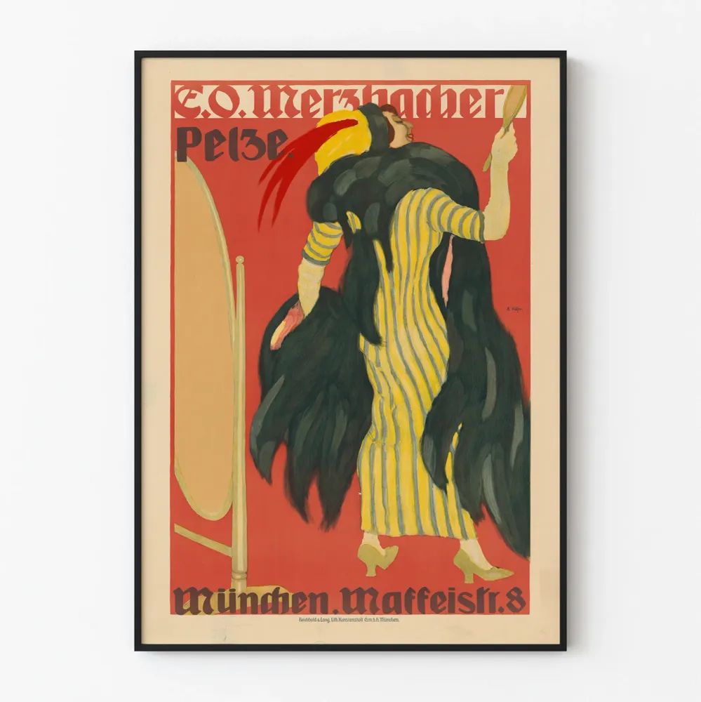 Vintagejuliste E.O. Merzbacher Pelze - Sisustustarra Muoti Luksus