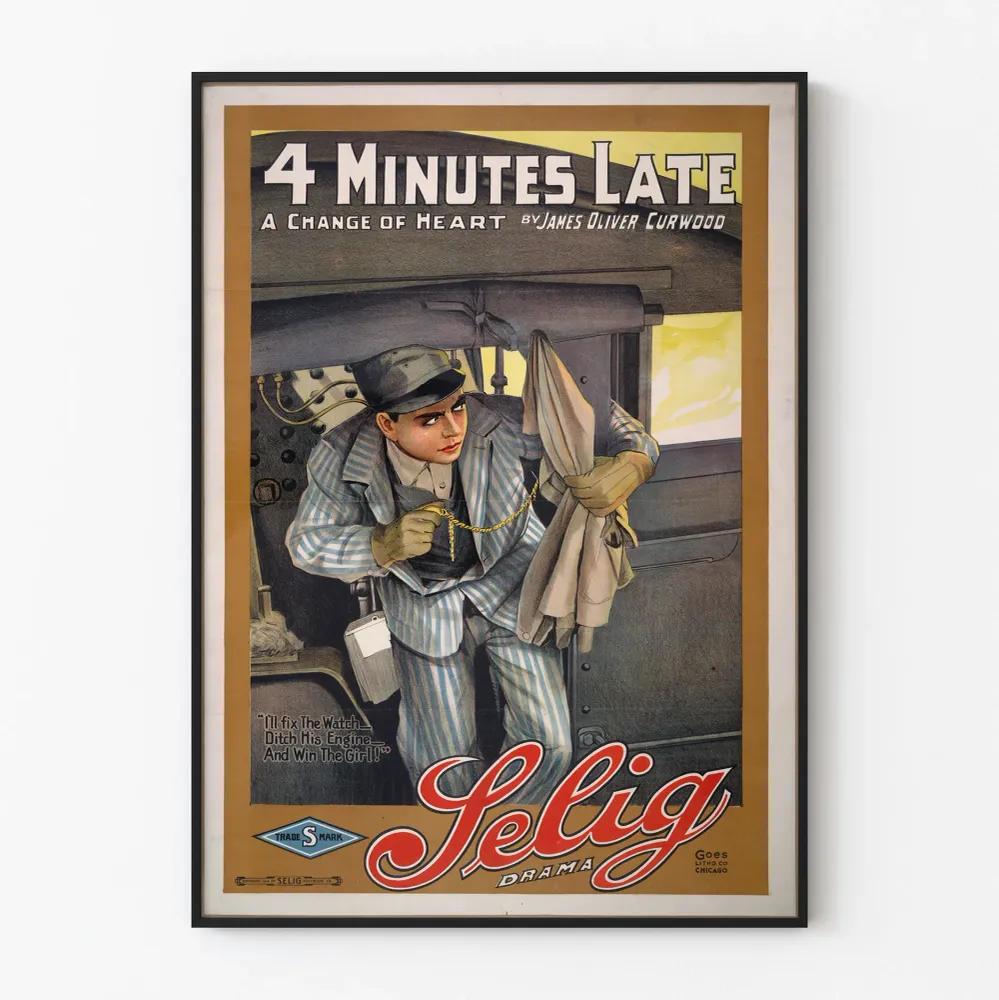 Vintagejuliste 4 Minutes Late - Retroseinustakaluste