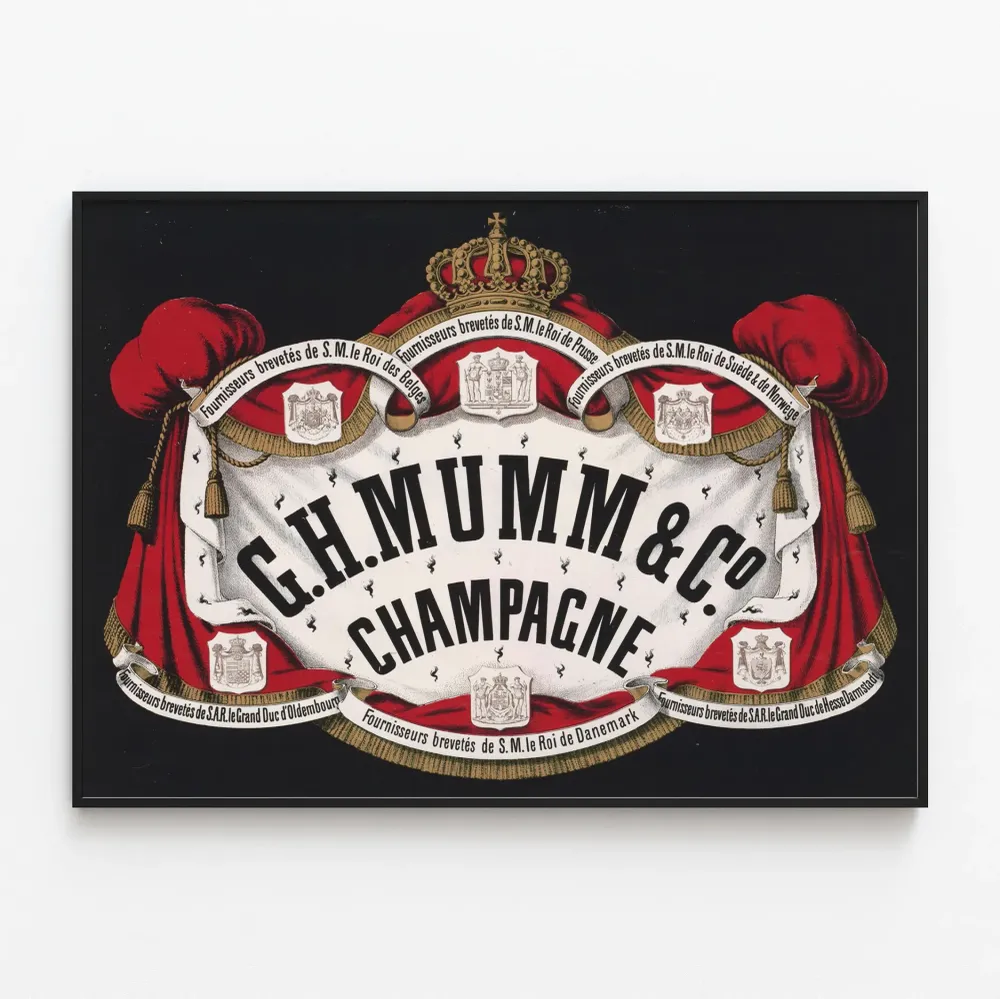 Vintagejuliste G.H. Mumm & Co Champagne seinäkoristukseen