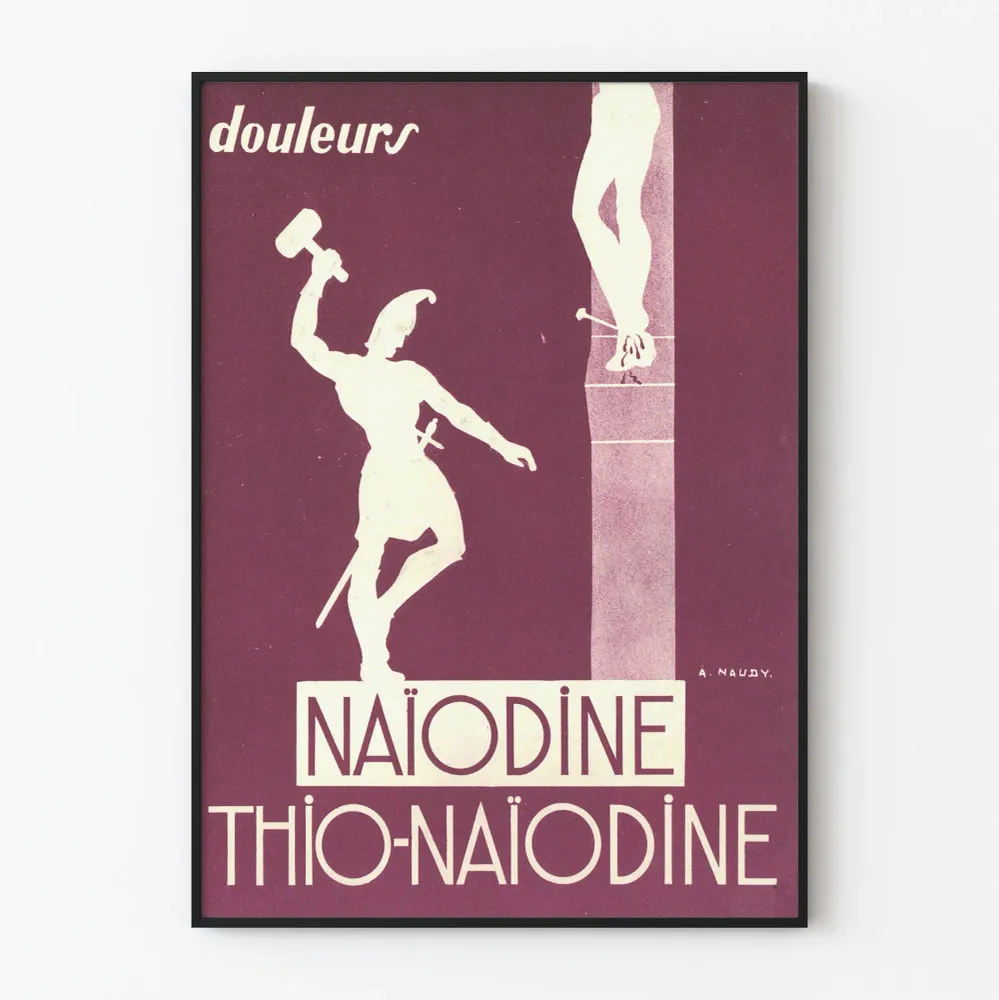 Vintagejuliste Naïodine Thiô-Naïodine Kipujen - Retroseinäsuunnittelu