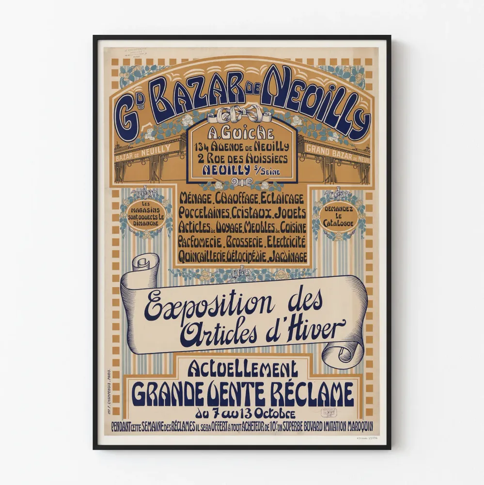 Vintagejuliste Neuillyn suurta bazaaria talvituotteiden näyttely