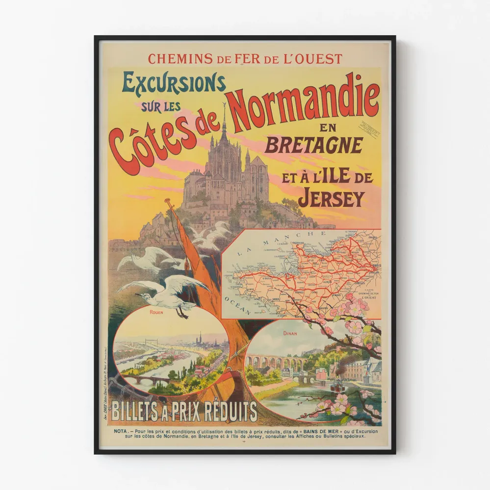 Vintagejuliste Normandian, Bretagnen ja Jersey-saarten rannikkoretkistä
