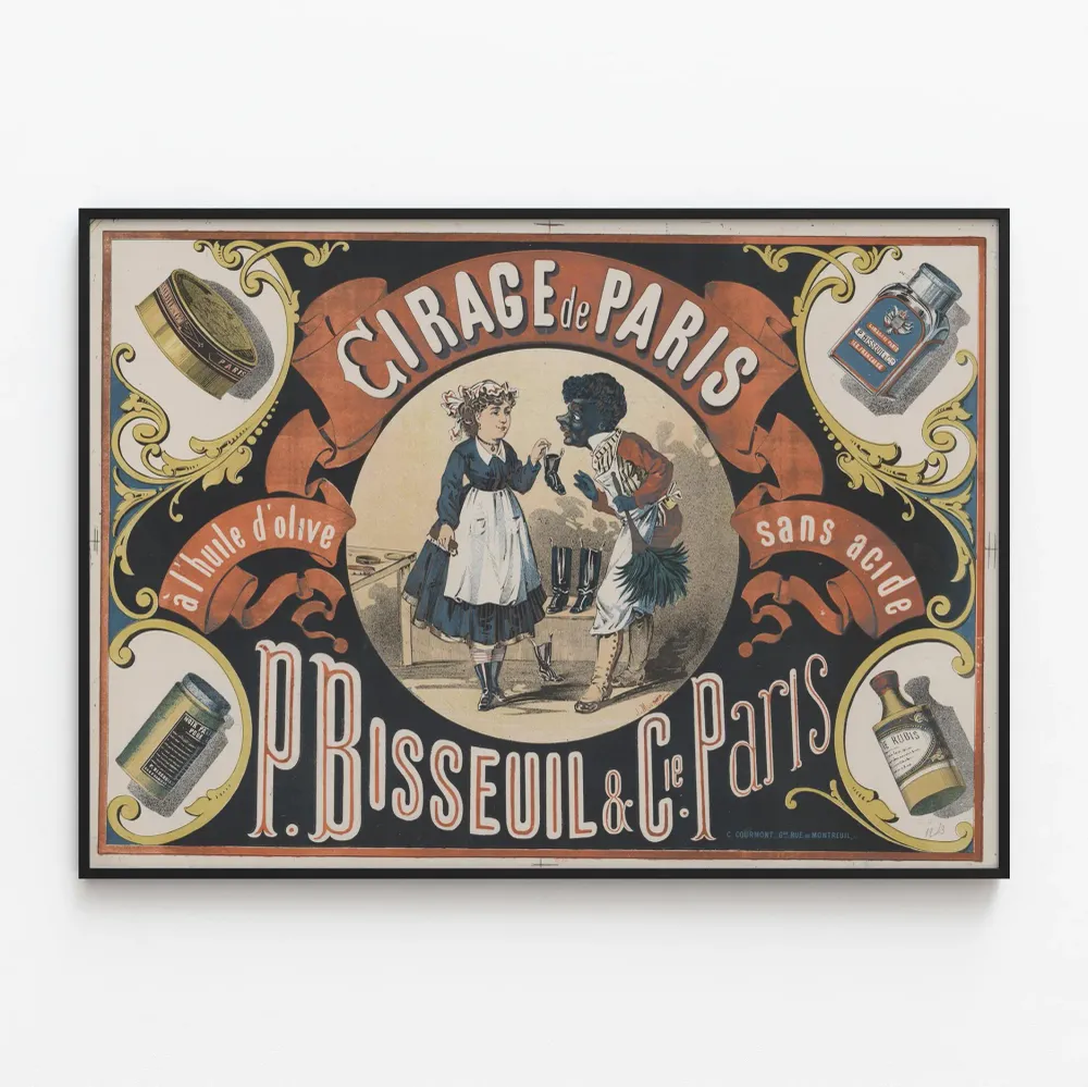 Vintagejuliste Pariisin kenkänahasta oliiviöljyllä P. Bisseuil & Cie