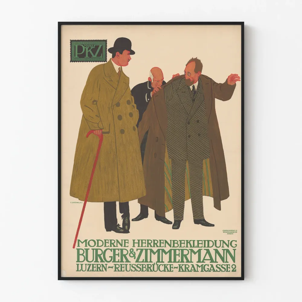 Vintagejuliste PKZ modernit miesten vaatteet Burger & Zimmermann
