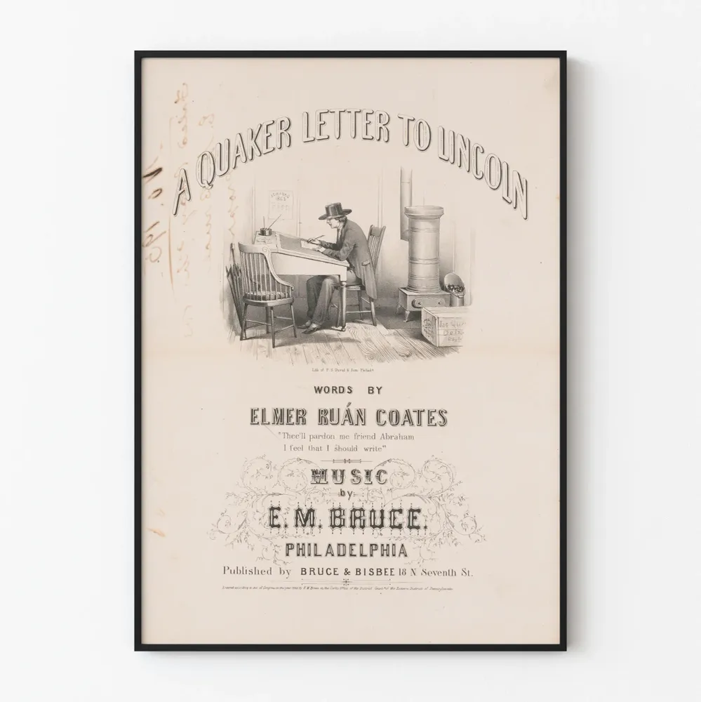 Vintagejuliste Quaker Letter to Lincoln teokselta Elmer Ruán Coates