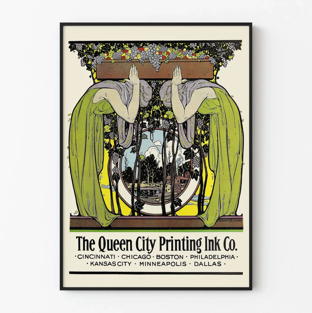 Vintagejuliste Queen City Printing Ink Co. - Retroseinäsuunnittelu