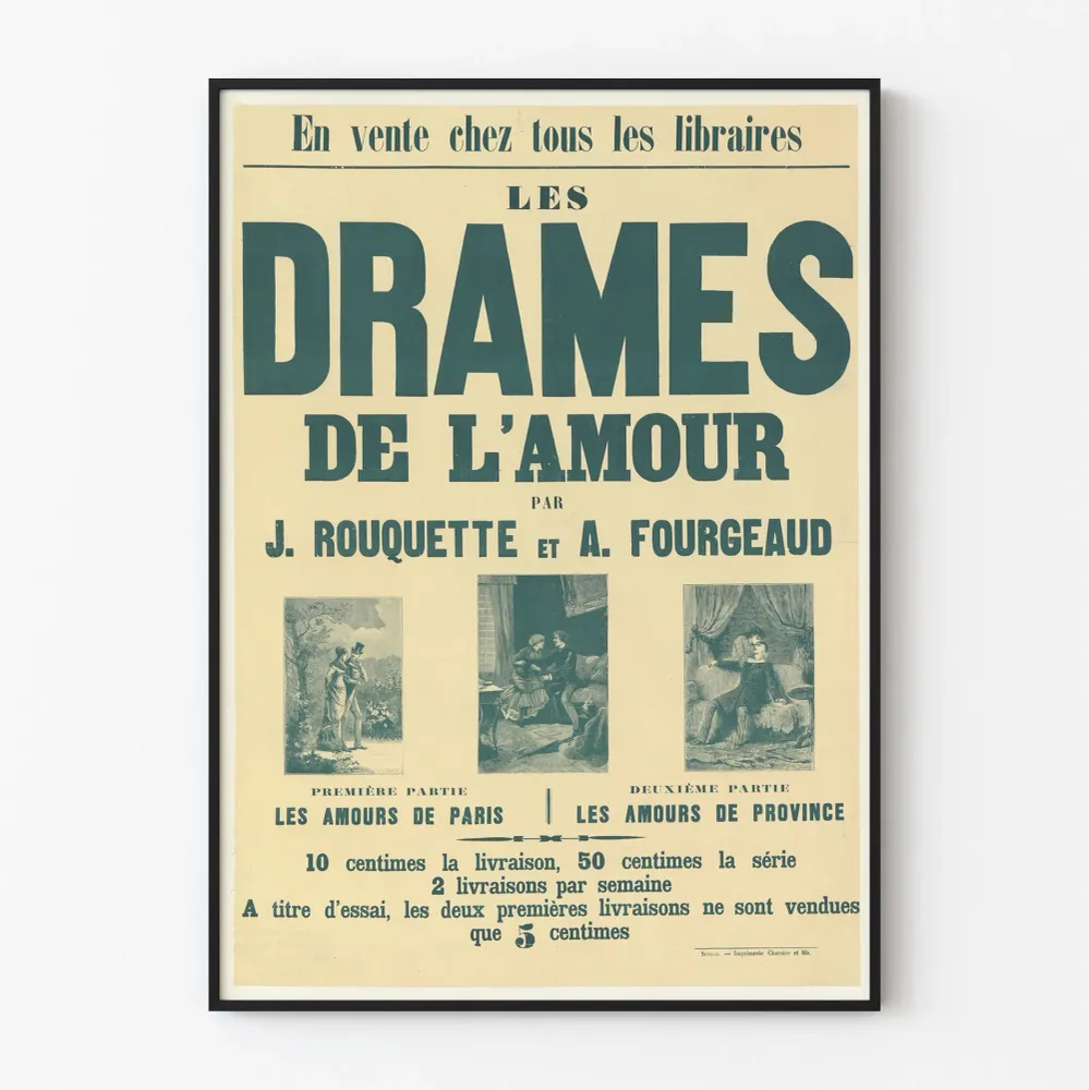 Vintagejuliste Rakkauden draamat J. Rouquette'n ja . Fourgeaud'n teoksilta