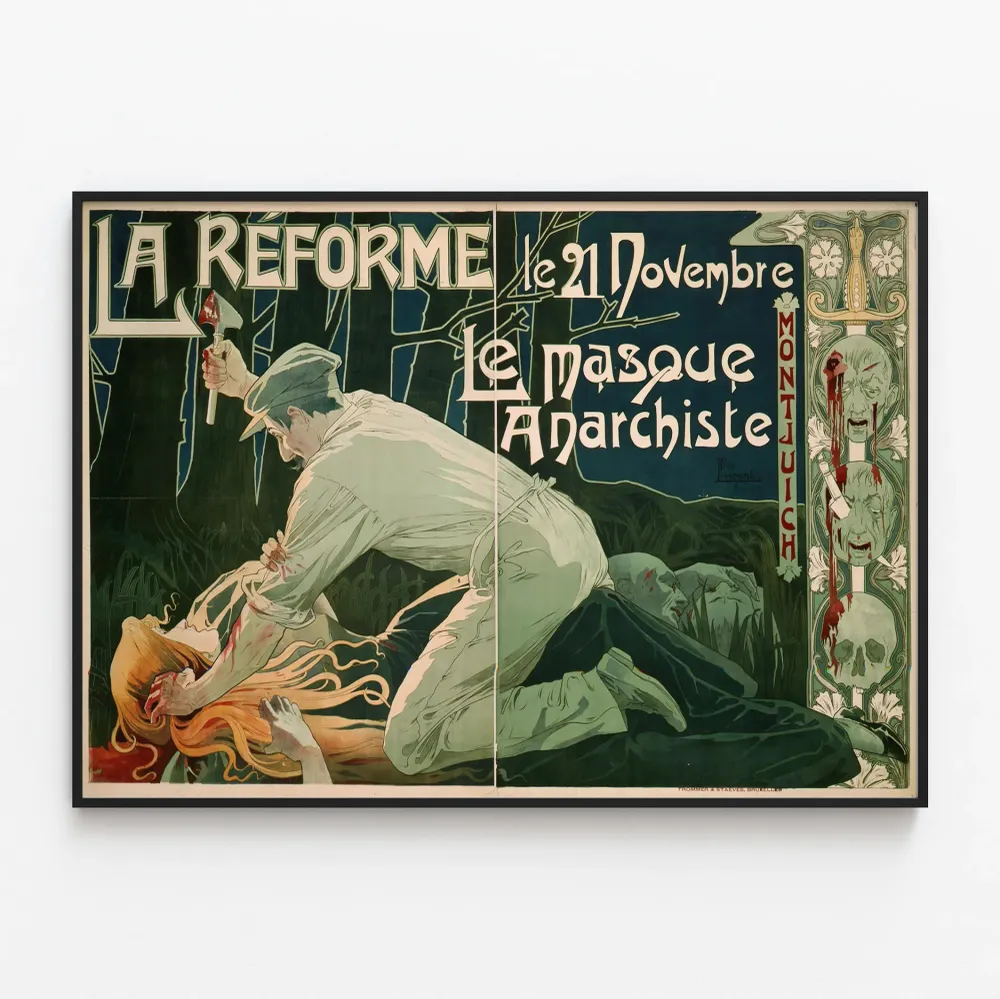 Vintagejuliste La Réforme - 21. marraskuuta, Anarkistinen naamiokuva