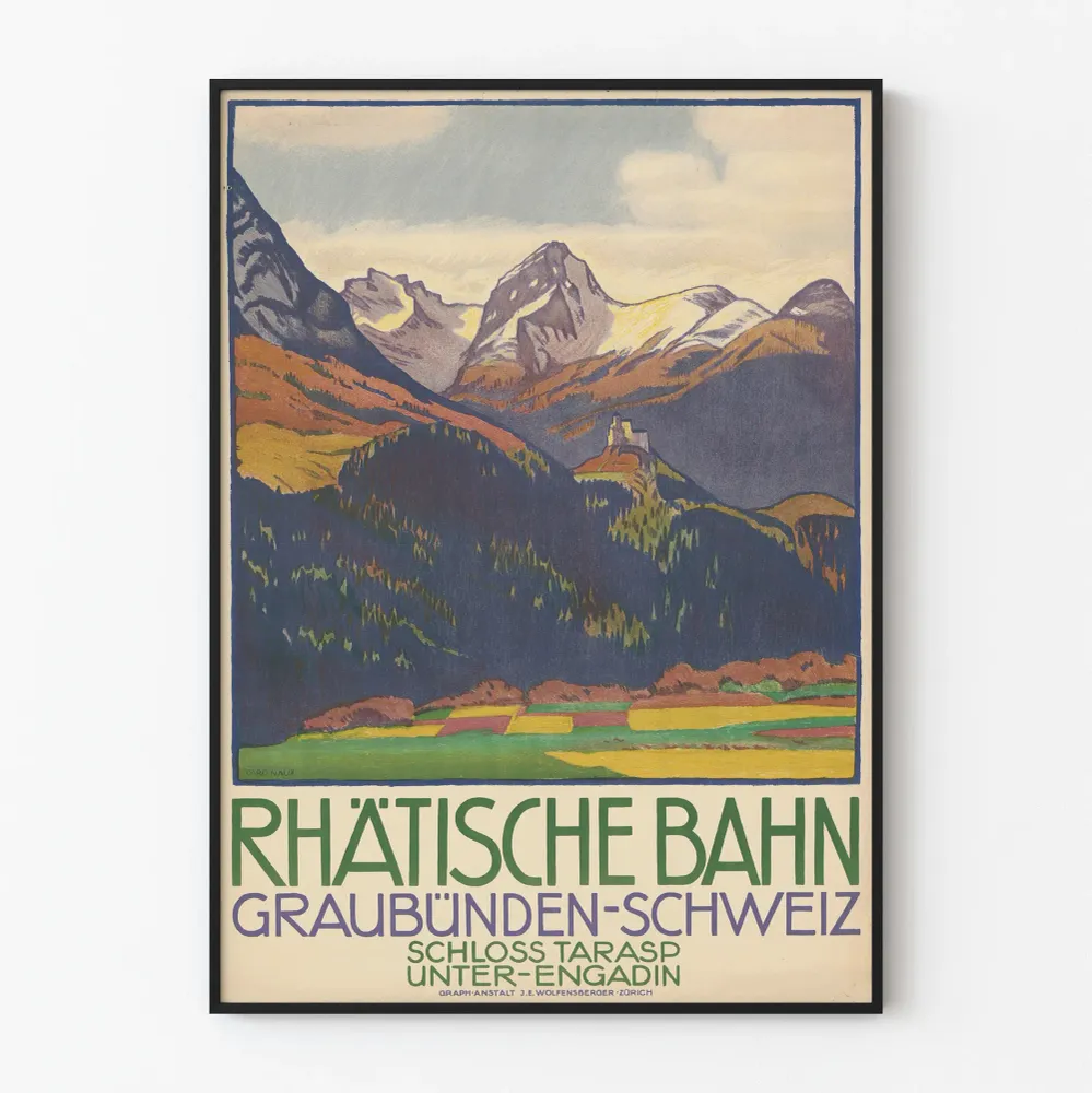 Vintagejuliste Rhätische Bahn - Château de Tarasp Engadinessä