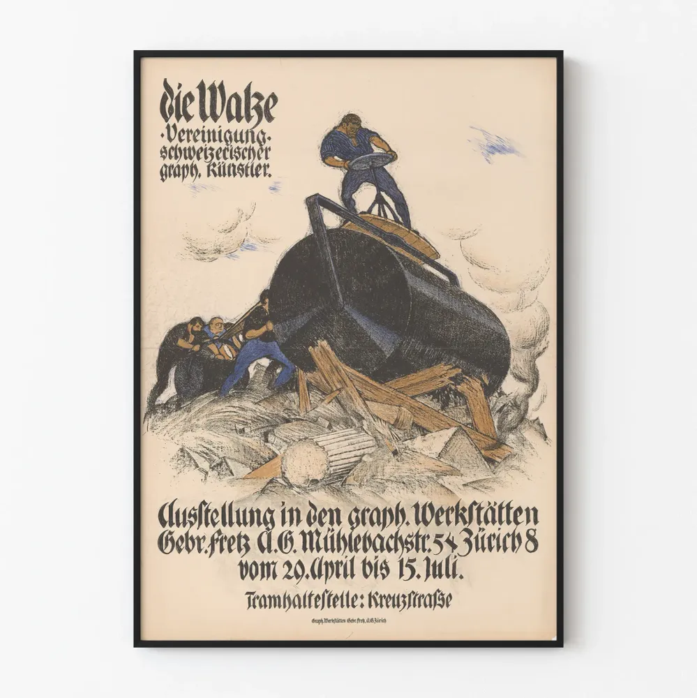 Vintagejuliste rullasta - Teollisuuskuvitus ja goottilainen typografia