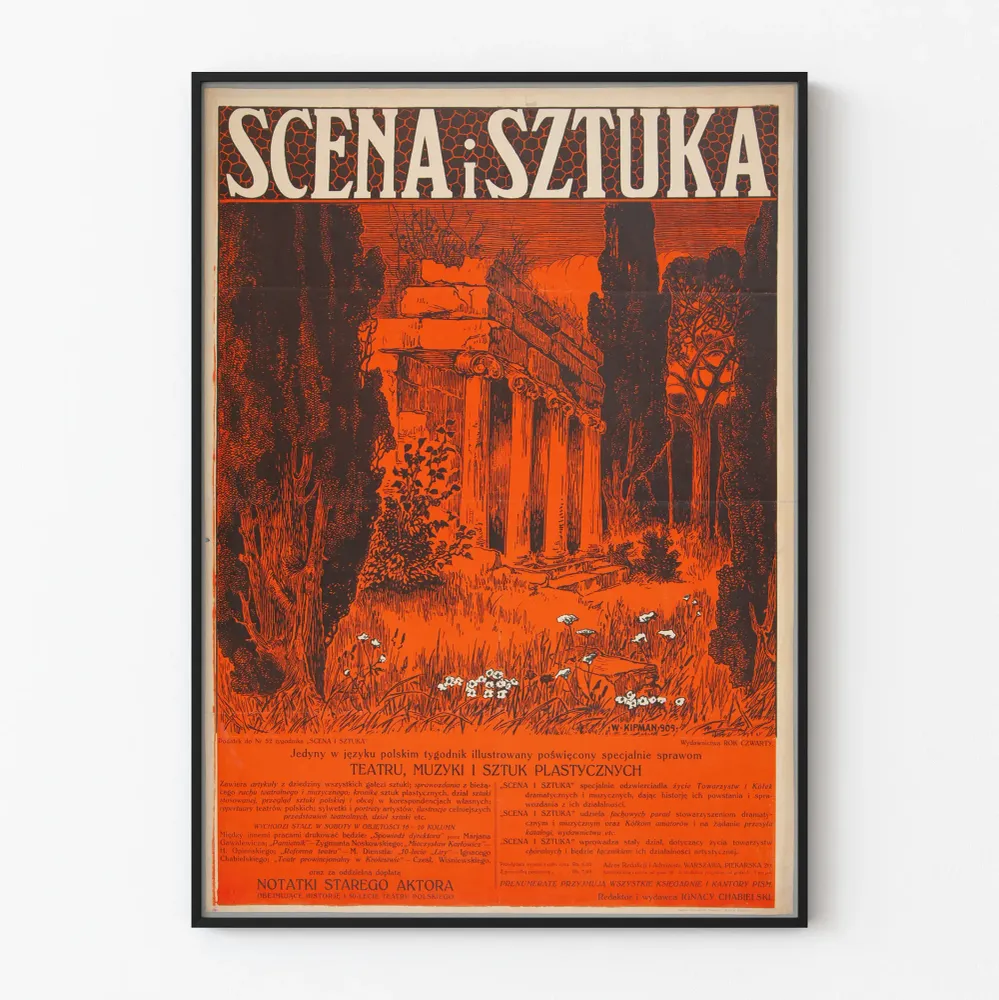 Vintagejuliste Scena i Sztuka 1909 antiikkisten raunioiden sisustukseen