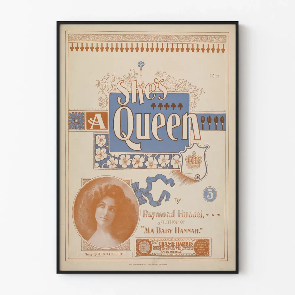 Vintagejuliste She's Queen - Retroseinustarakenne