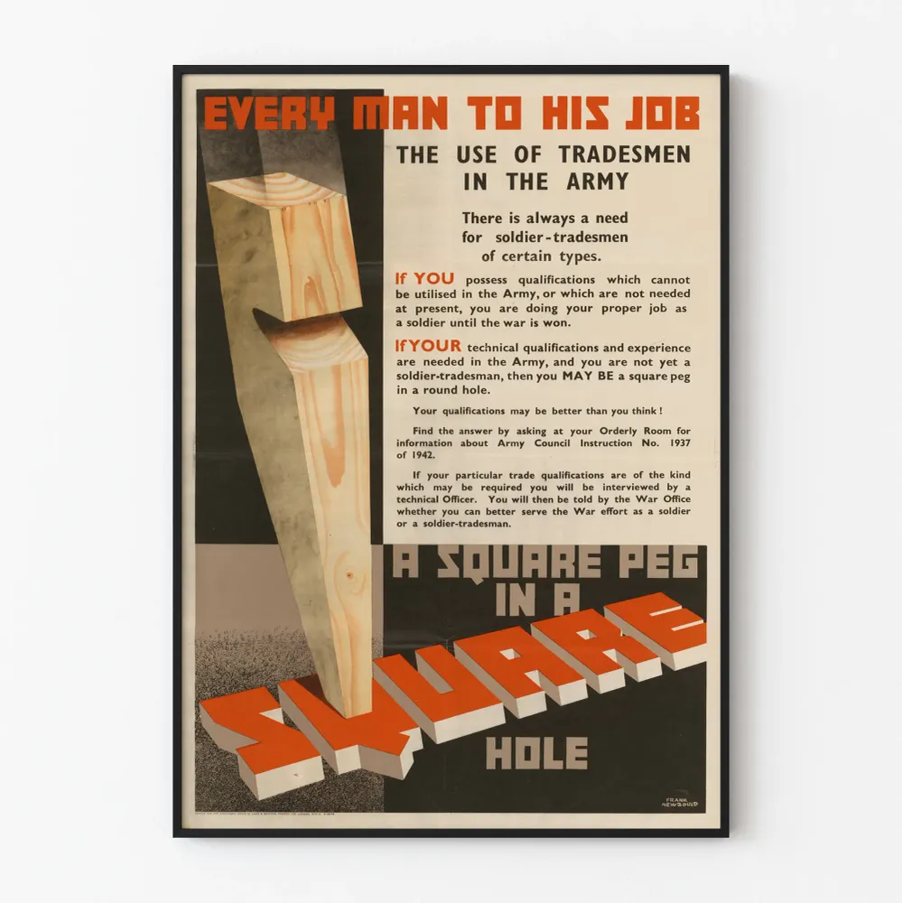 Vintagejuliste " square peg square hole" sotilastapetti seinäkoriste