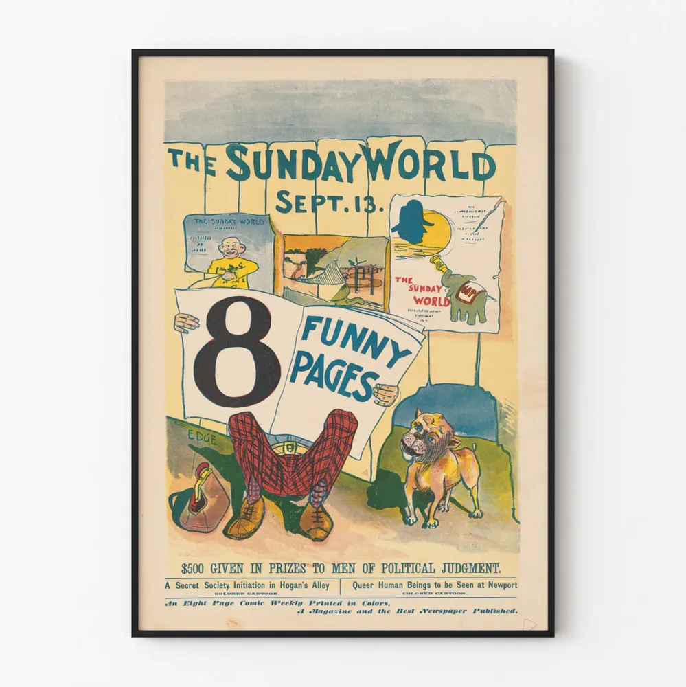 Vintagejuliste Sunday World - Juliste seinäkoriste humoristinen