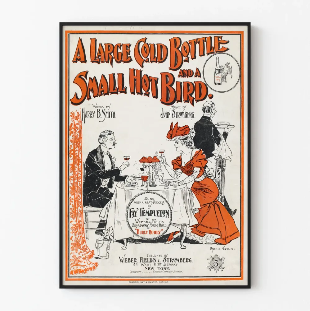 Vintagejuliste Suuri kylmä pullo ja pieni kuuma lintu