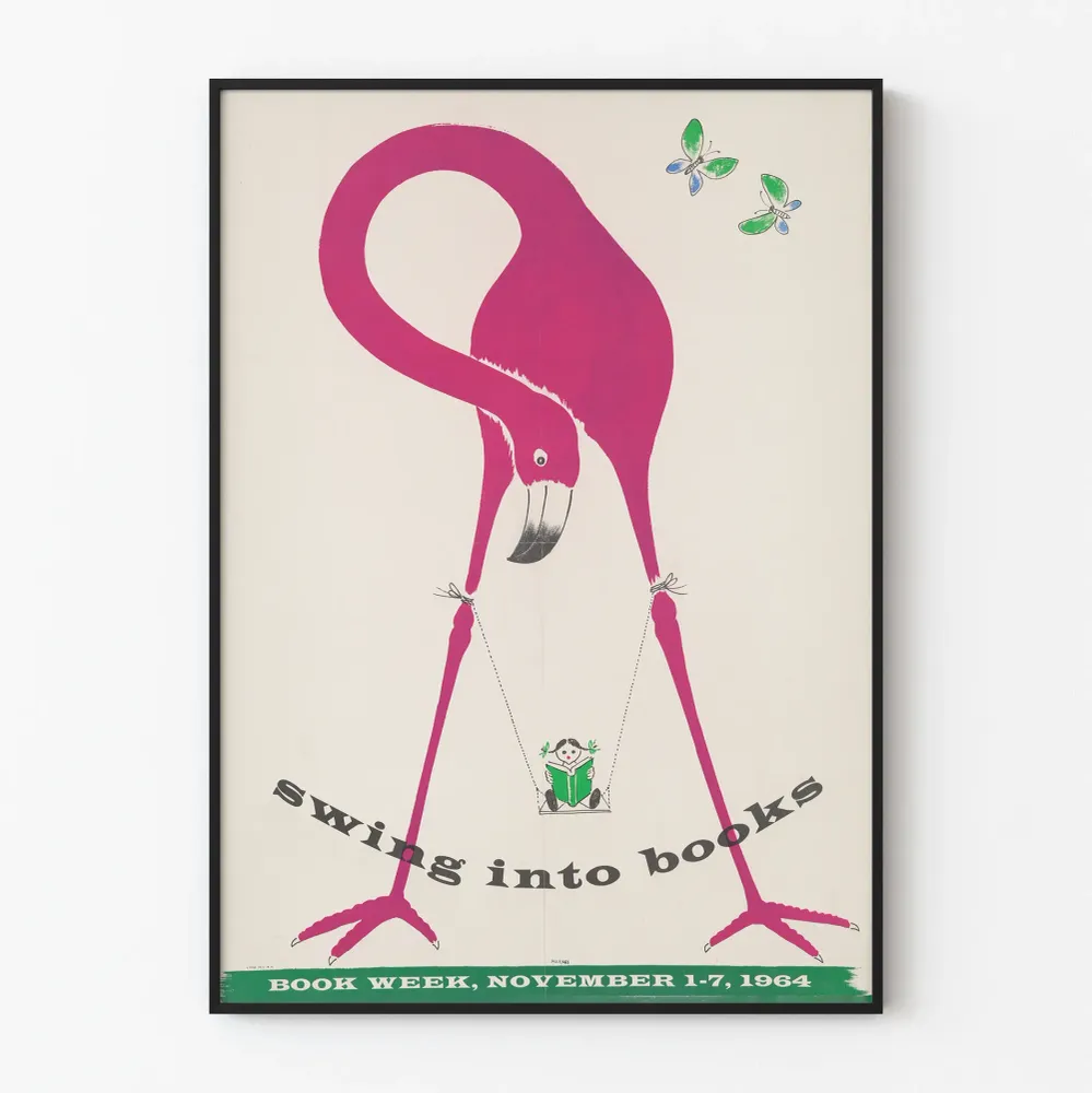 Vintagejuliste Swing into Books - Seinäsisustus lukemisen ystäville