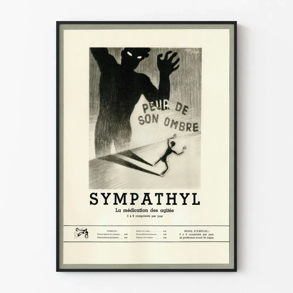 Vintagejuliste Sympathyl - Pelko varjonsa, alkuperäinen seinäkoriste