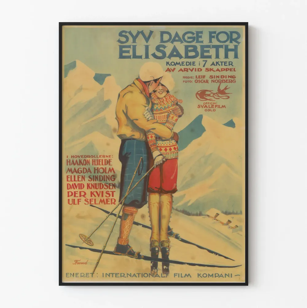 Vintagejuliste Syv Dage Elisabethille – Norjalainen elokuvamaalaustarra seinäkoriste