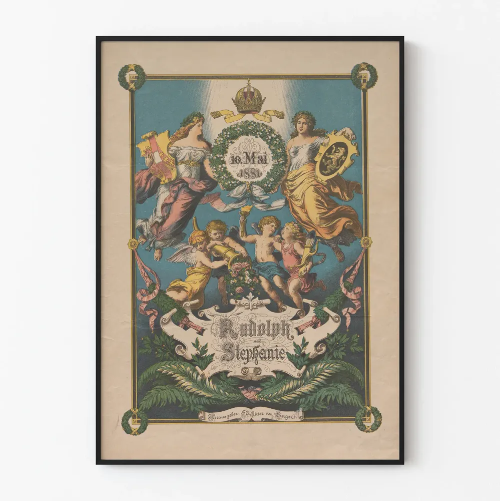 Vintagejuliste 10. toukokuuta 1881 Rudolph ja Stephanie – historiallinen seinäkoriste