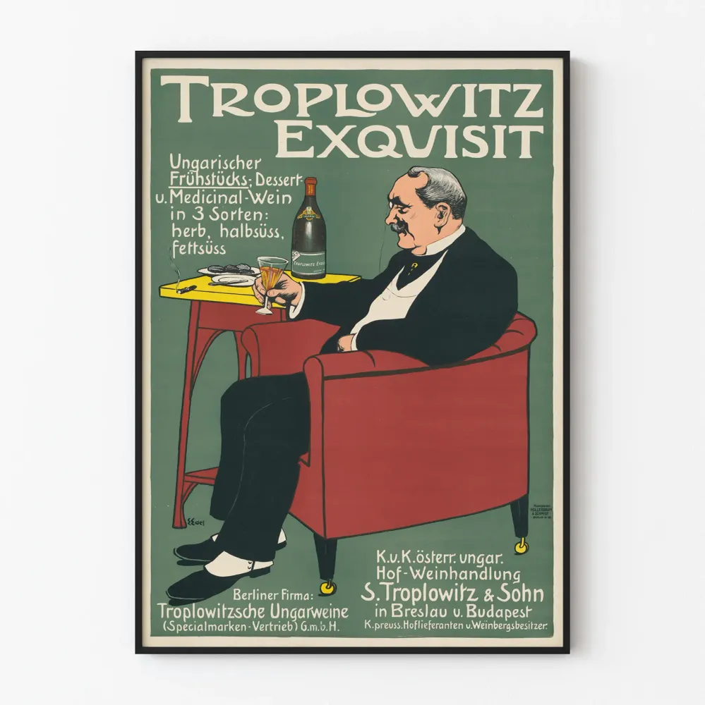 Vintagejuliste Troplowitz Exquisit - unkarilainen viini seinäkoristukseen