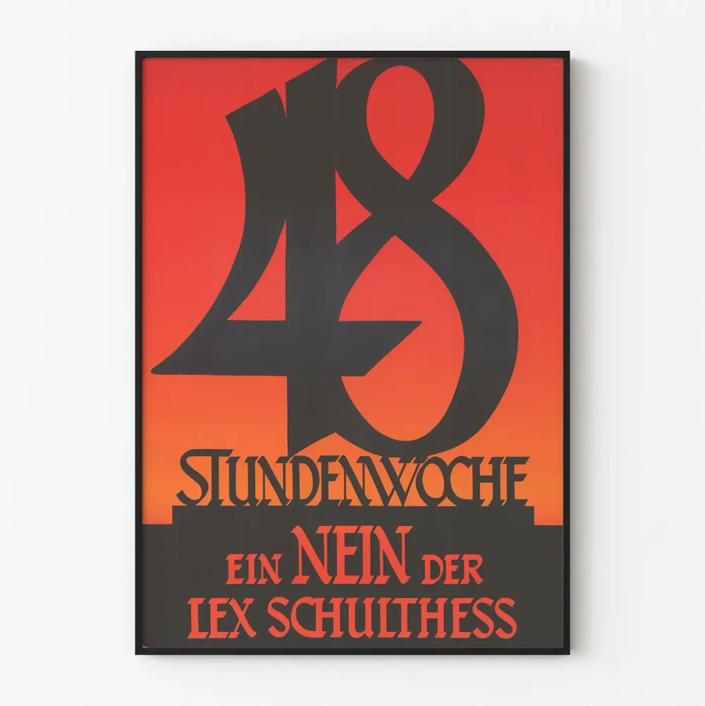 Vintagejuliste 48 tunnin työviikko - typografinen punainen ja musta muotoilu