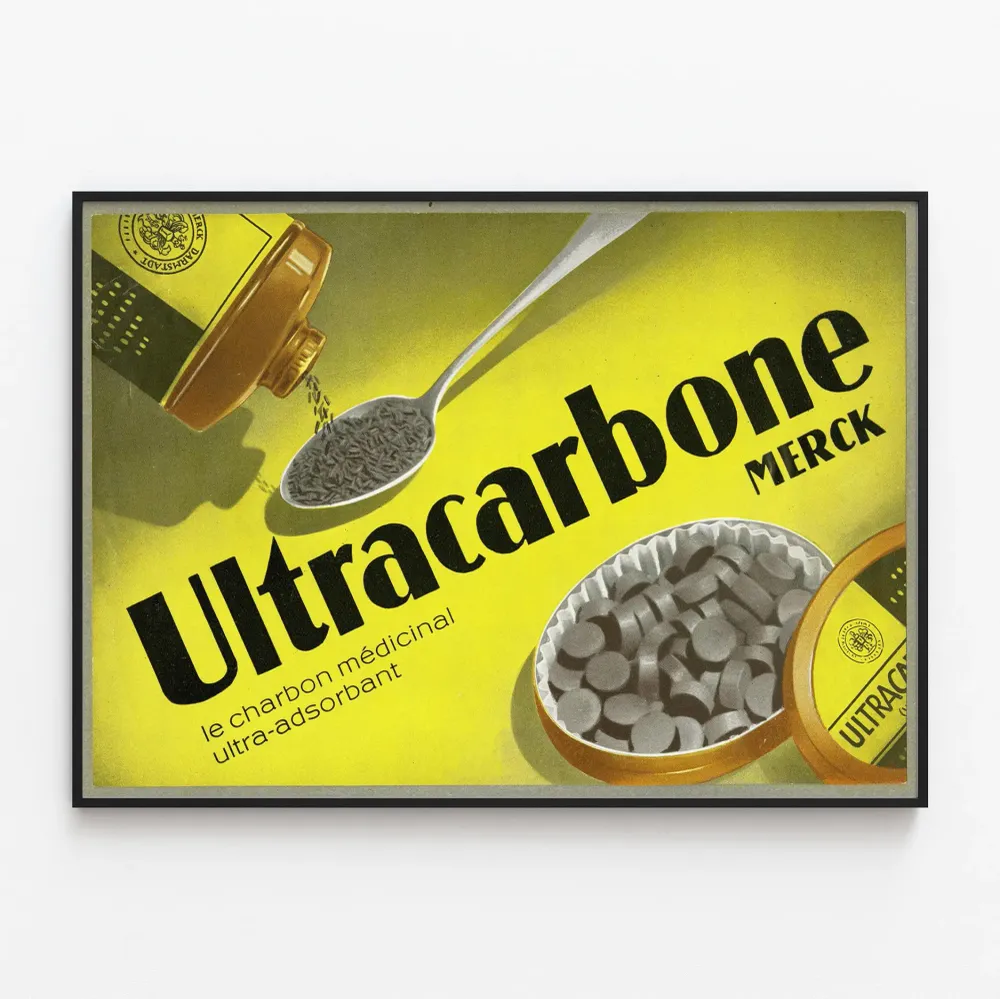Vintagejuliste Ultracarbone Merck - Teollinen retroseinäsuunnittelu