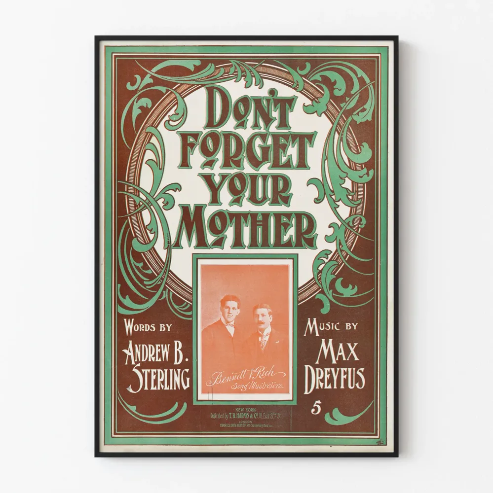 Vintagejuliste « Älä unohda äitiäsi » Art Nouveau -tyyli